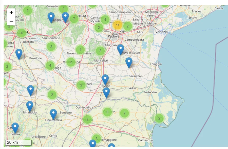 Mappa portfolio impianti fotovoltaici SunGuard Energy